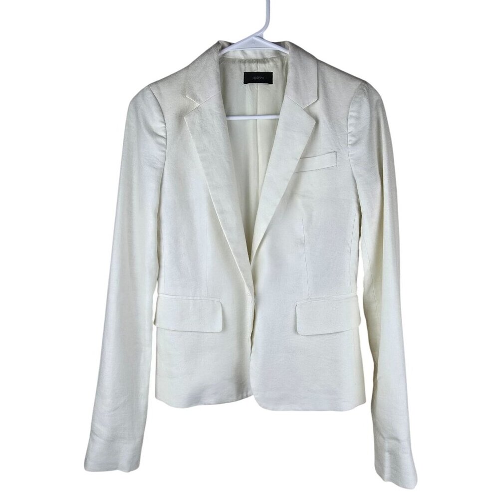 Joseph White Linen Stretch Blazer Jacket Womens Size Small 36 Single Button